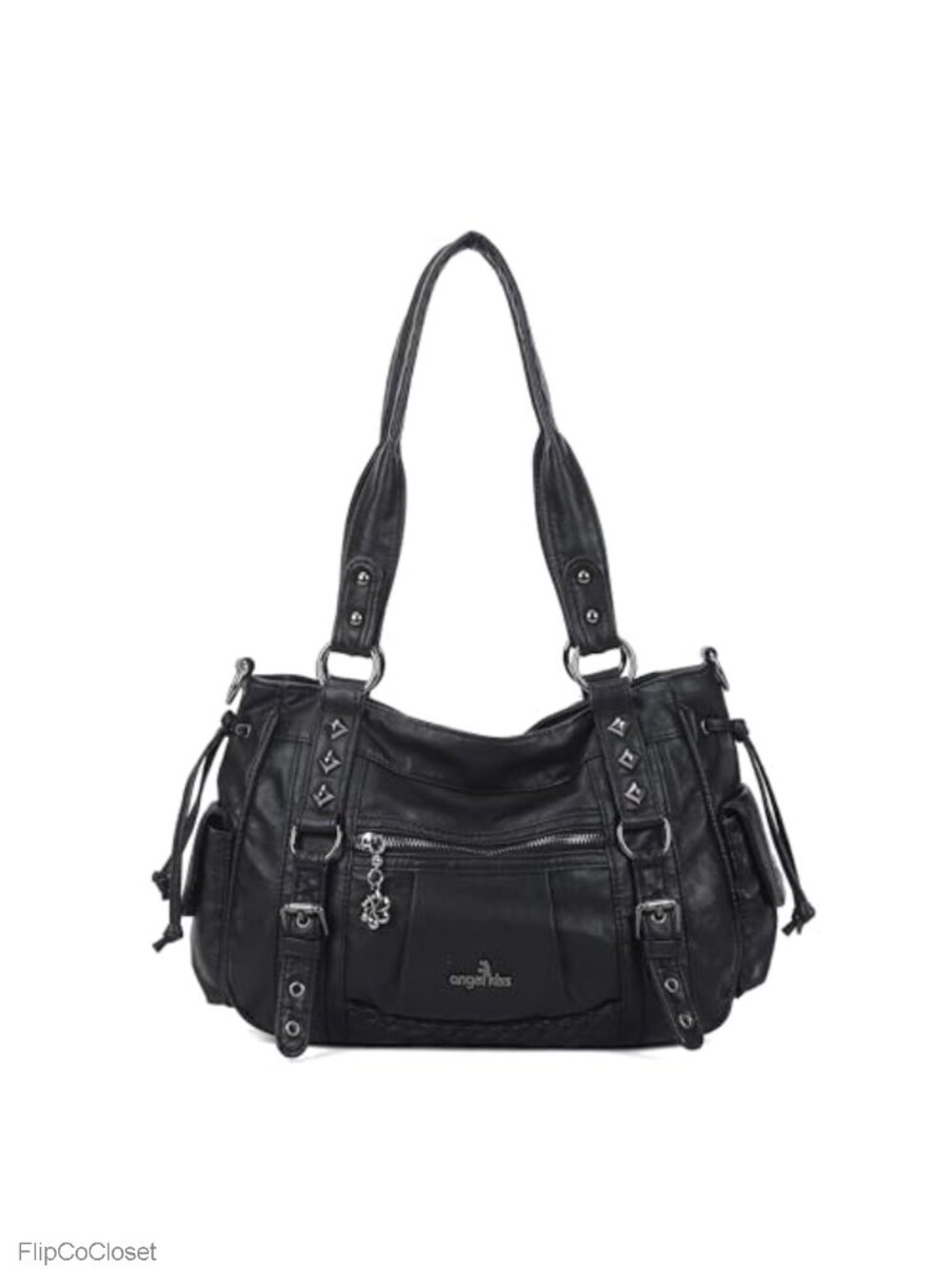 Angel Kiss Vegan Leather Hobo Shoulder Bag Multi Pocket Tote Handbag